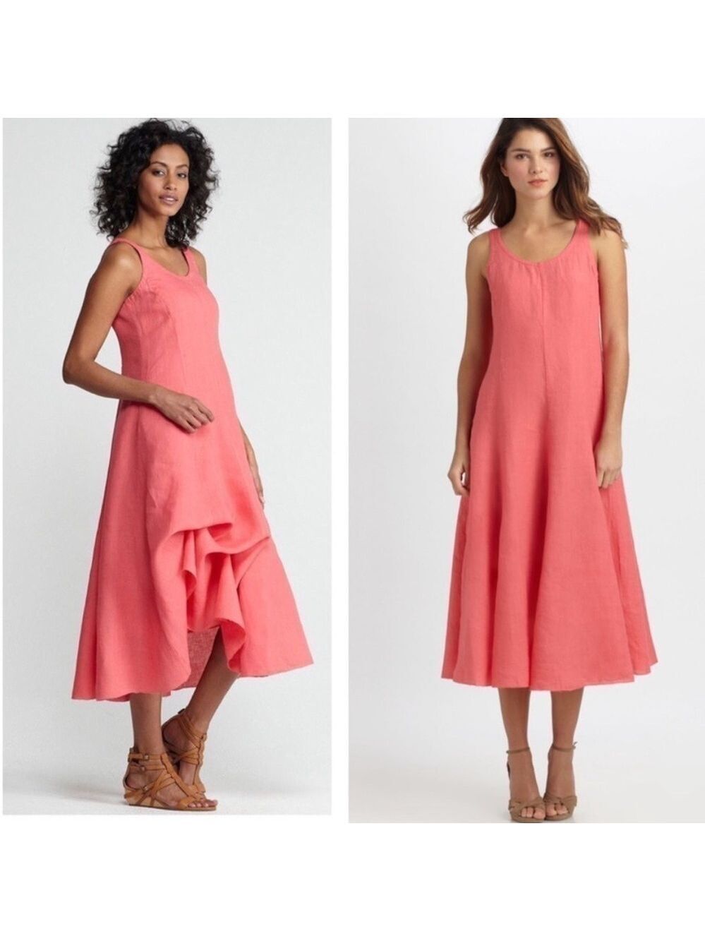 Eileen Fisher Handkerchief Cinch Bustle Hem Linen Dress Sleeveless Coral Pink S